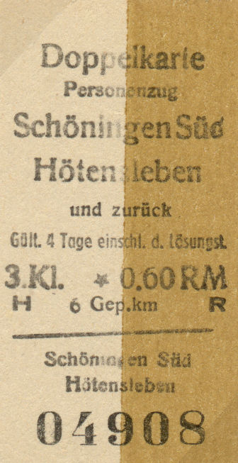 Fahrkarte Schöningen - Hötensleben
