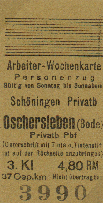 Fahrkarte Schöningen - Oschersleben