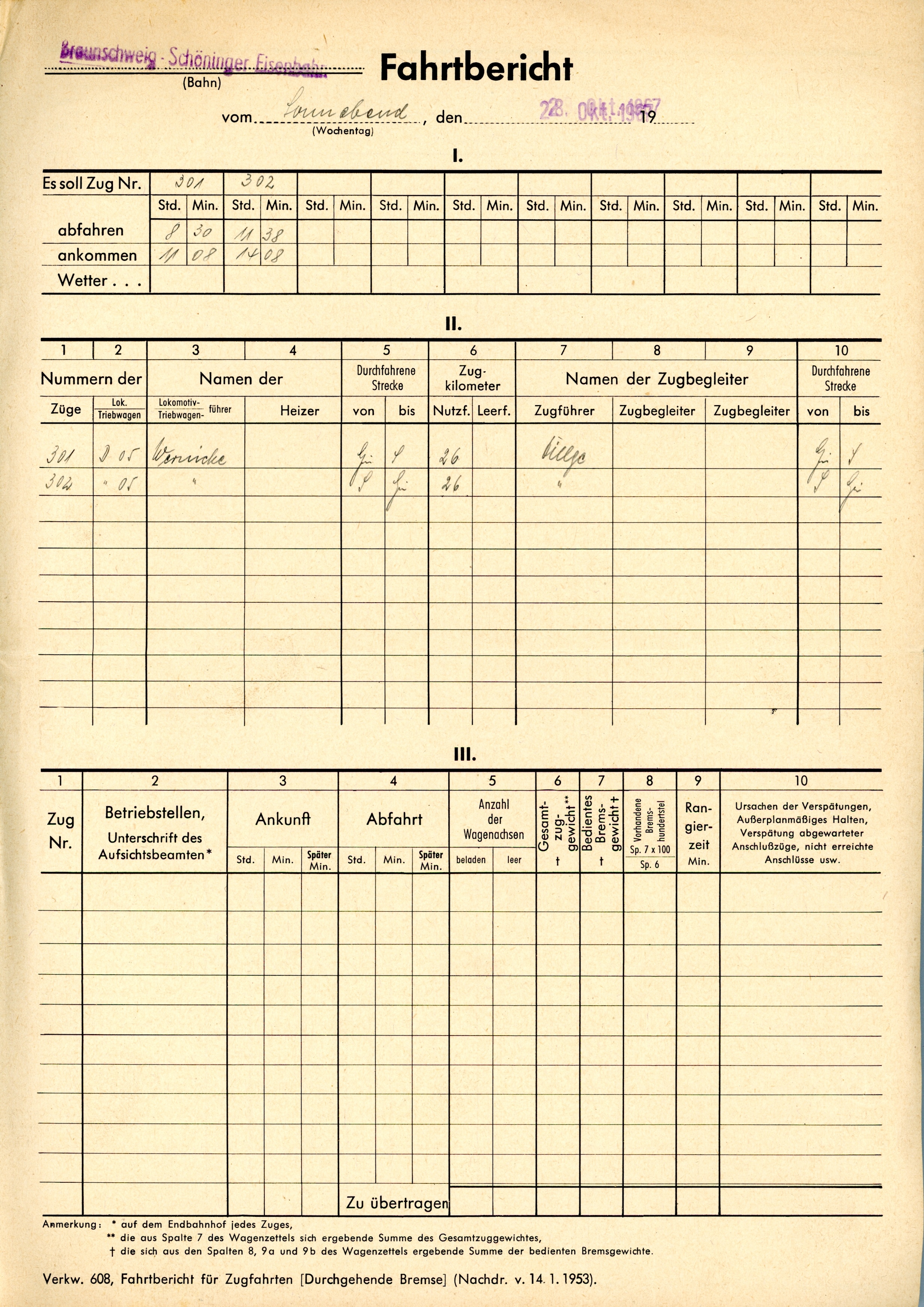 Fahrtbericht vom 28.10.1967