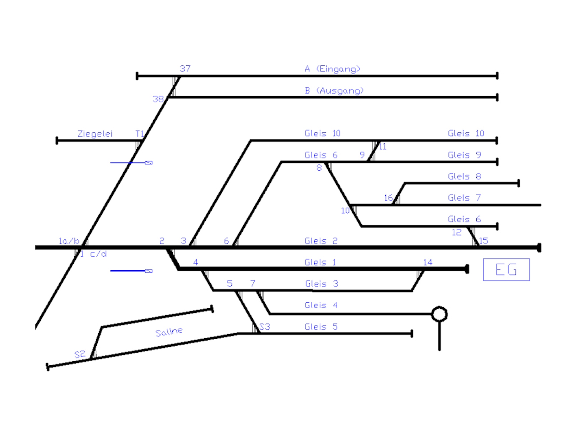 Der Gleisplan des Bahnhofs Schningen-Sd